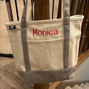 Lands' End Beige and Gray Tote Bag